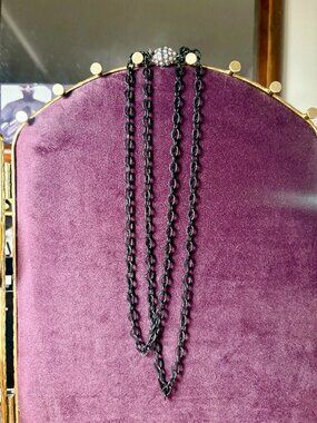 Ann King Black Double Chain Necklace with Crystal Clasp
